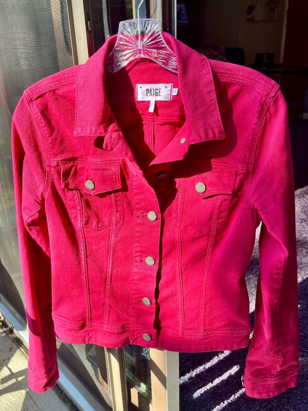 Women's Paige Raspberry-Colored Cropped 98% Cotton Jean Jacket Size Medium
